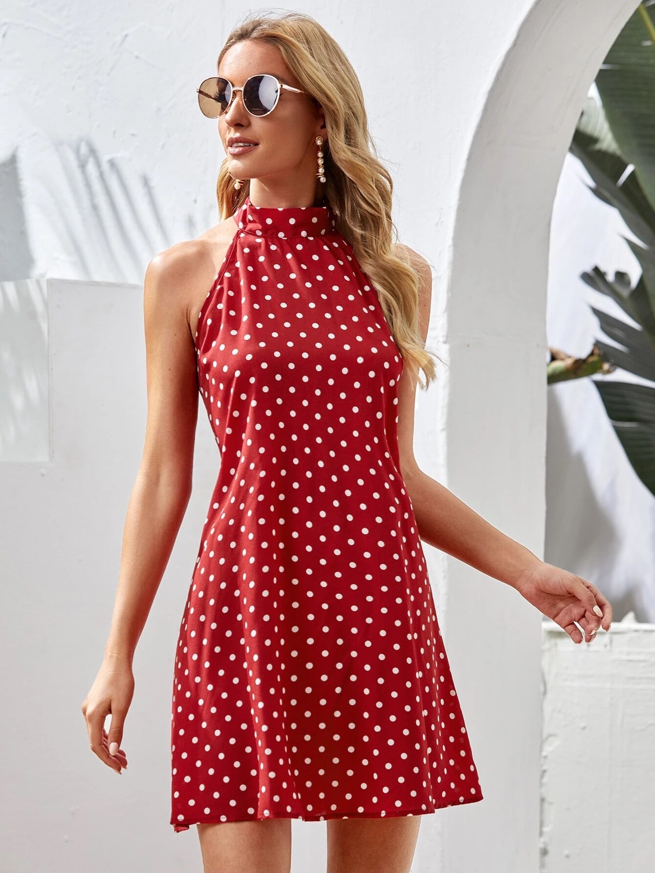 فستان أحمر منقط | Dresses